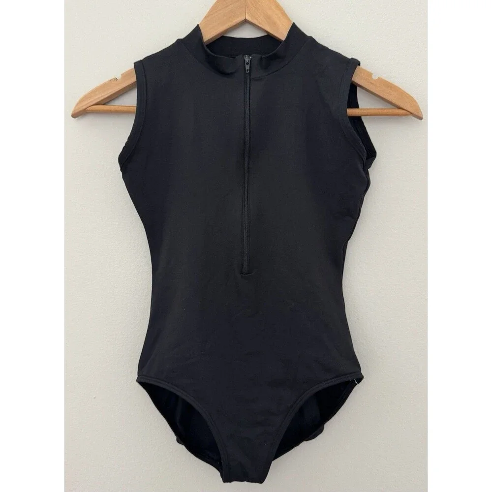 Eurotard Zip Front Leotard Size Large Black Mock Neck